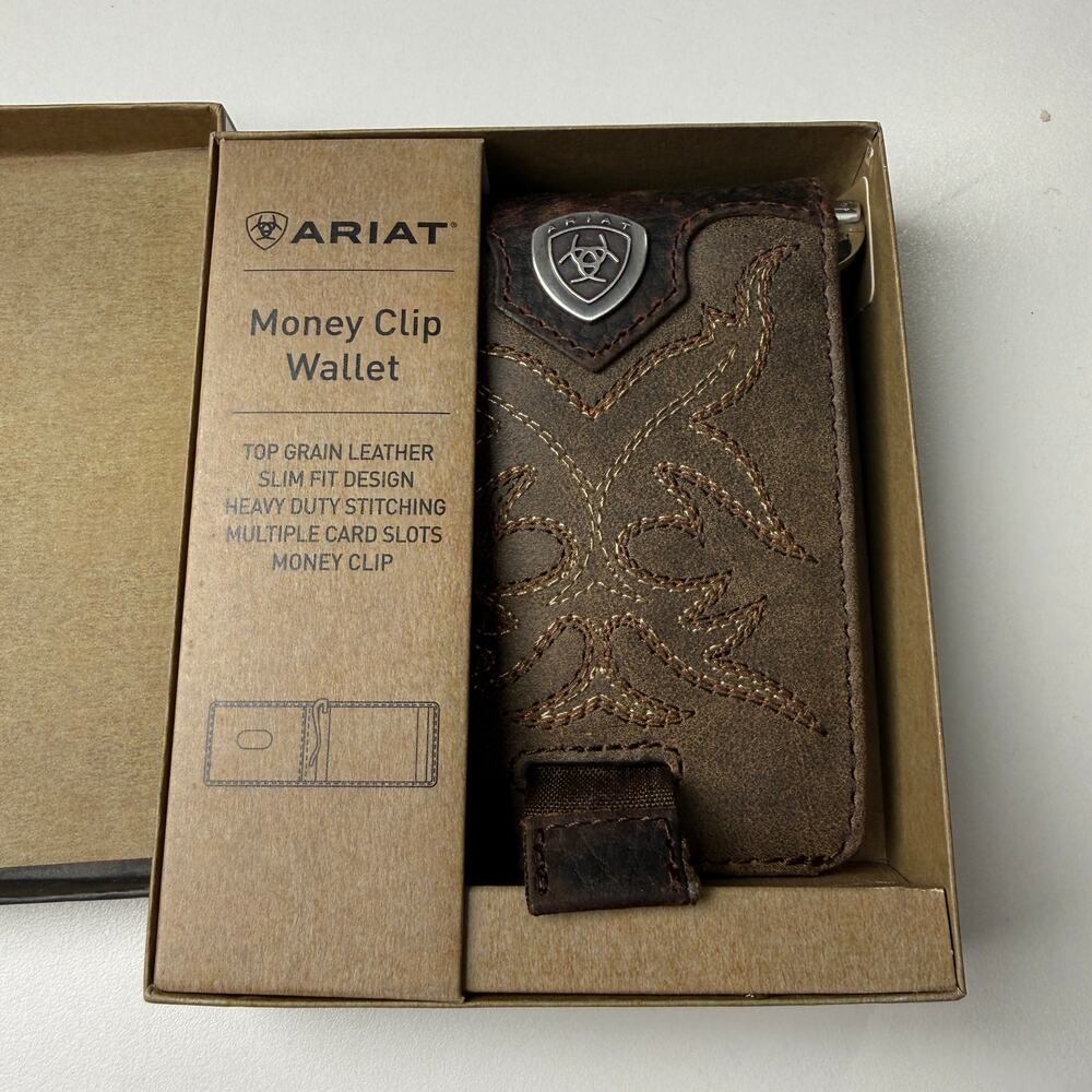 Ariat Bifold Wallet with Money Clip and Boot Stitch Design, Light Brown 944 - Picture 3 of 6